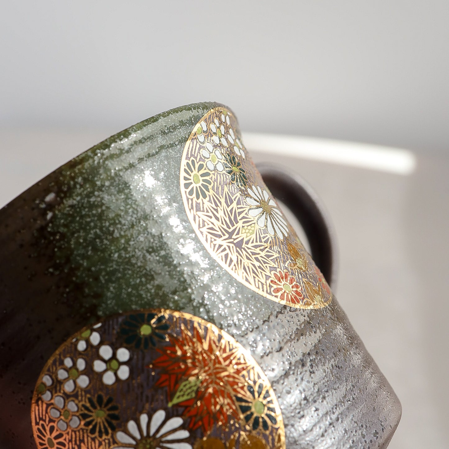 Kutani Ware Japanese Mug Cup - Gold Flowers