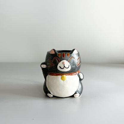 Manekineko Cat Mug - Black/Grey/Yellow