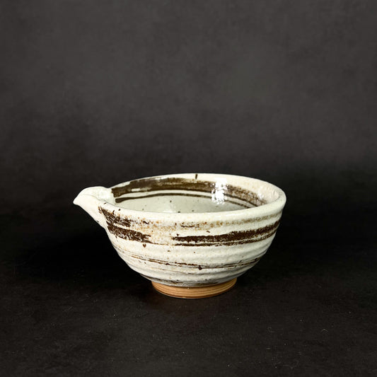 Nashiji Brushed Kataguchi Spout Matcha Bowl 200ml - Brown