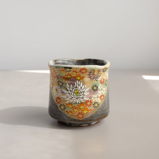 Kutani Ware Japanese Yunomi Tea Cup - Gold Flowers