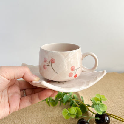 Mini Shino Akane Coffee Cup and Saucer 100ml - Pink Cherry