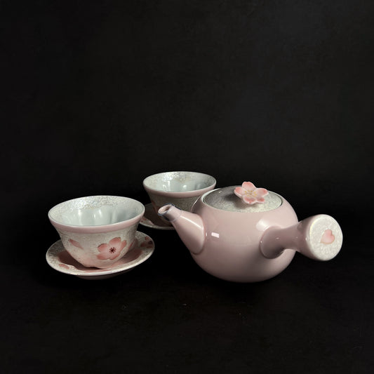 Tasei Gama Arita Ware Hand Painted Teapot and Teacups Set - Pearl Pink Sakura