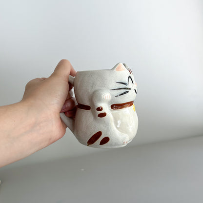 Manekineko Cat Mug - Black/Grey/Yellow