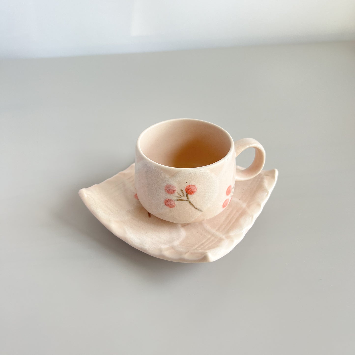 Mini Shino Akane Coffee Cup and Saucer 100ml - Pink Cherry