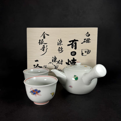 Arita ware Teapot and Teacups Set (Wooden Box) - Fortune