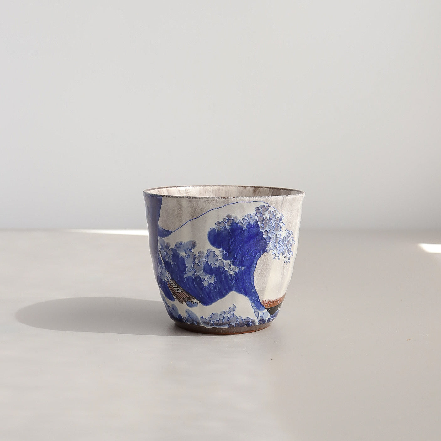 Kutani Ware Japanese Sochu Tea Cup - Great Wave Kanagawa