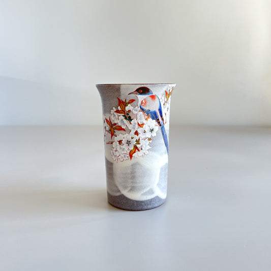 Kutani Ware Japanese Tumbler Cup - Cherry Blossoms Bird