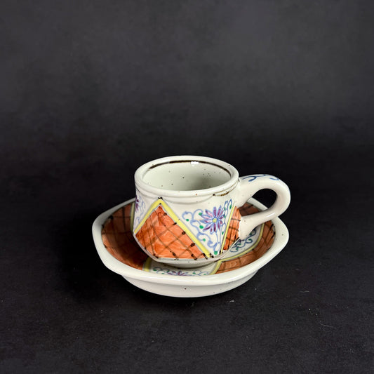 Arita Ware Hand Painted Hexagonal Floral Cup and Saucer 100ml - Orange