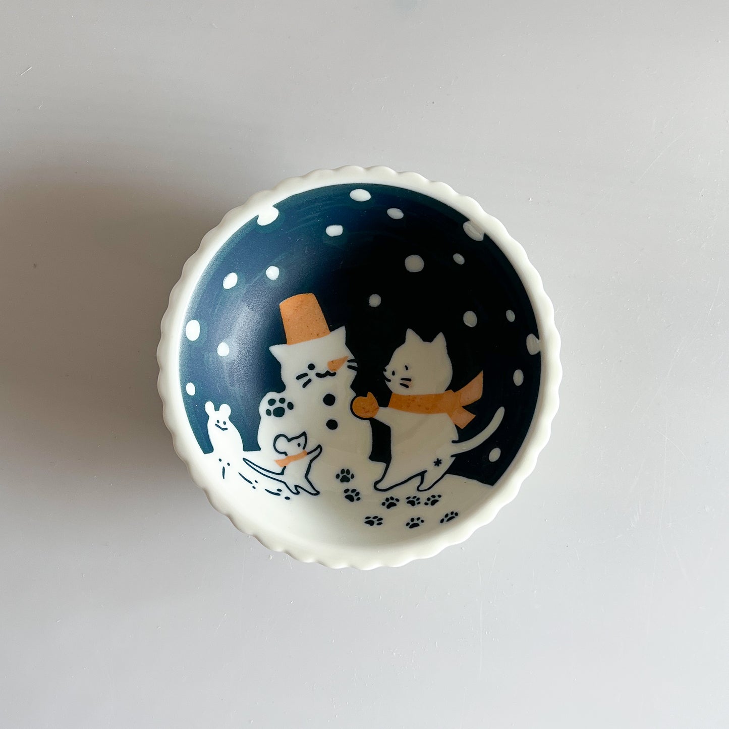 Night Cat Side Dish Bowl 14cm - Snowman