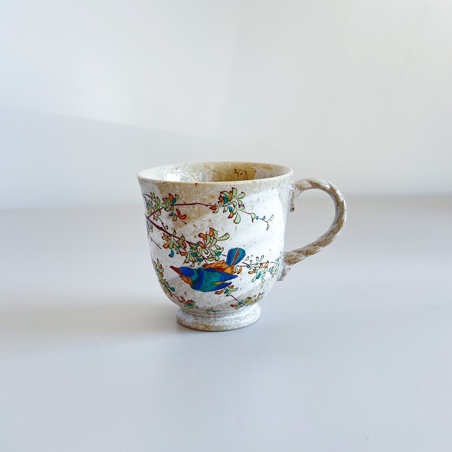 Kutani Ware Japanese Mug Cup - Kawasemi Kingfisher Bird