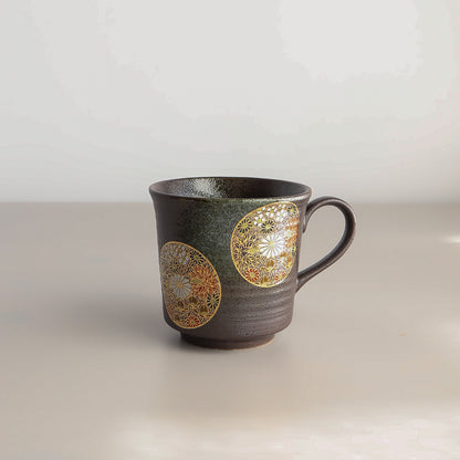 Kutani Ware Japanese Mug Cup - Gold Flowers