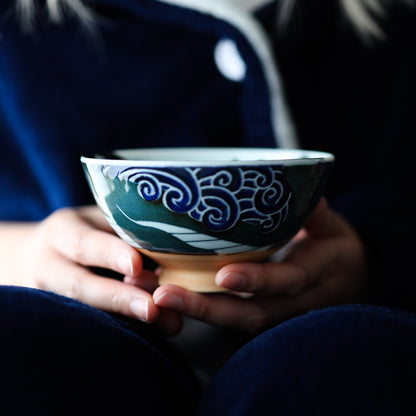 Small Teacup Rice Bowl 12cm - Shiranami Whale