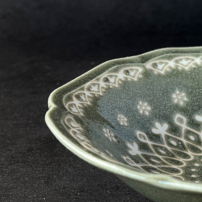 LA DENTELLE Flat Bowl 17cm - Green / Grey / Brown / White