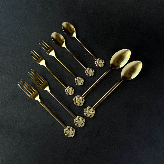 Mizuhiki Tsubame Sanjo Plum Knot Spoon and Fork 8pcs Set - Gold / Silver