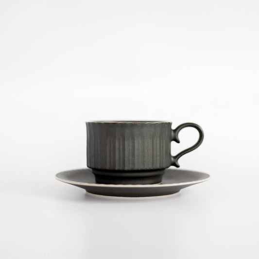 Shush Grace Stack Coffee Cup and Saucer 235ml - White / Black / Blue